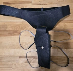  Gun Belt-Black Cowhide Leather Great For Costume  Show Re-enactment  - Picture 1 of 6
