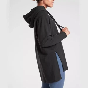 Athleta Hoodie Sweatshirt Small Yogi Black Long High Low Pullover Side Slits - Foto 1 di 9