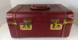 Horn Vintage Travel Train Case Leather Cosmetic Carry On Suitcase Luggage 1940s