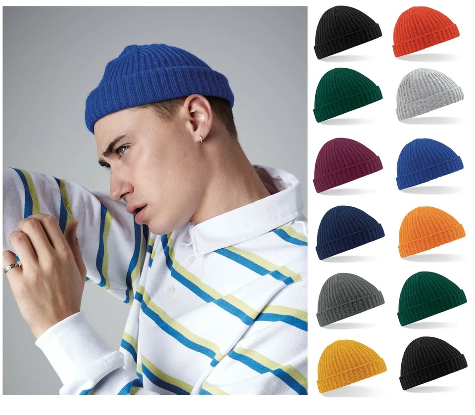 BEECHFIELD Mens Trawler Docker Beanie Knitted Fisherman Hat Retro Skull Hipster Style Cap