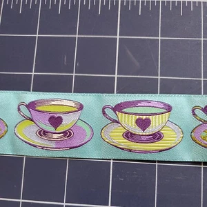 Tula Pink Teatime Blue by the yard Jacquard Ribbon 1.5 Inch wide  - Picture 1 of 4