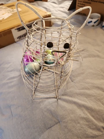 Wire Cat Shaped Vintage Egg Basket painted Cover