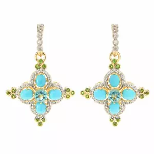 Meher's Jewelry 1.5" Apatite Turquoise & Multi Gemstone Flower Earring - Picture 1 of 2