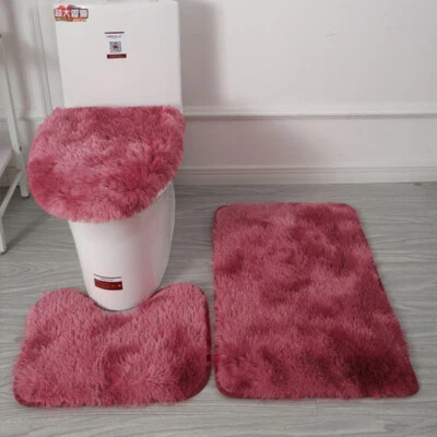 Juego de alfombras contorno de alfombra de baño de 3 piezas con cubiertas de tapa de inodoro decoración del hogar Foto 1 de 4