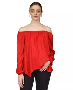 Michael Kors Women’s Off-the-Shoulder Jacquard-Print Top, Crimson Large - Picture 1 of 5