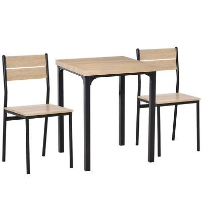 Compact Dining Set Wooden Tea Table 2 Person Armless Chairs Dorm Flat Oak/Black - Image 1 of 4