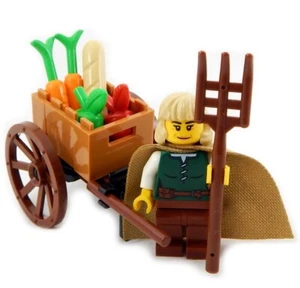 NEW LEGO PEASANT with Cart MINIFIG LOT medieval castle pitchfork  knight food - Picture 1 of 1