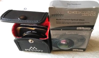 Set of 3 Merkury Optics 55 mm Lens Filters in Hard Case Japan - Image 1 of 3