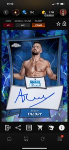 DIGITAL Topps WWE Slam Chrome Sapphire 25 Austin Theory Blue Brand Signature - Picture 1 of 2