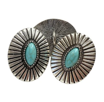 3PC Antiqued Silver Turquoise Metal Buttons Sewing Button with Shank 34X27mm - Image 1 of 2