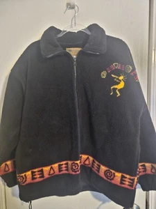 Vintage Bear Ridge Outfitters Aztec Kokopelli Full Zip Fleece Jacket M USA Black - Picture 1 of 6