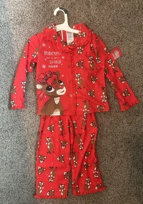 NUEVO Pijama Rudolph El Reno Nariz Roja Talla 4 Niñas Niños 2 Piezas $29 ¡NUEVO CON ETIQUETAS! Foto 1 de 4