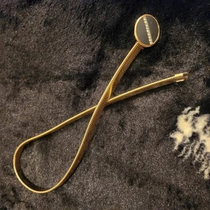 Vintage 1990s Park Lane Gold Elastic Belt with Black and Rhinestone Buckle - Picture 1 of 4