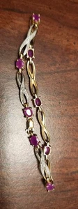 10K Yellow/white Gold Ruby Link Tennis Bracelet 7.5 Inch (5.3 Grams 10k) - Picture 1 of 7