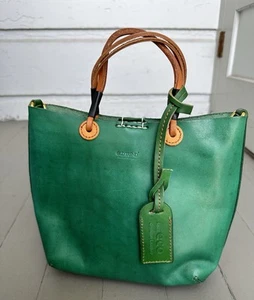 Borsa piccola vecchia tendenza moderna vintage in pelle verde smeraldo usata delicatamente - Foto 1 di 11