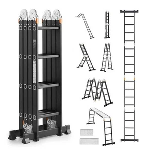 Multi-Purpose Folding Ladder, 15.5 Ft. Reach, Aluminium, Folding, 330 Lbs. A 4- - Picture 1 of 8
