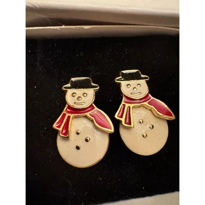 Pendientes perforados articulados esmaltados Avon muñeco de nieve en caja original Foto 1 de 4