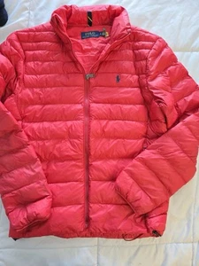 Polo Ralph Lauren rote gefütterte verstaubare Jacke mit durchgehendem Reißverschluss und charakteristischem Pony Small - Bild 1 von 4