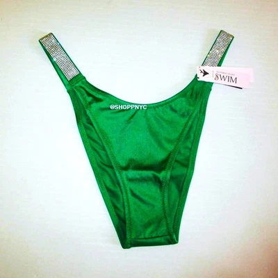 Victoria Secret Swim Shine Strap Brazilian Bottom M L XL Verdant Green Bling - Image 1 of 4