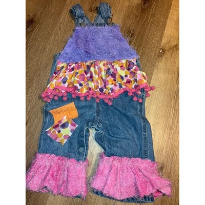 Mono vaquero vintage antiguo azul marino bebé con volantes parte inferior retazos niña 18-24 M Foto 1 de 4