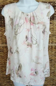 CALVIN KLEIN WOMENS PINK FLORAL PRINT PLEAT NECK SLEEVELESS TOP SIZE XL NWT $49 - Picture 1 of 6