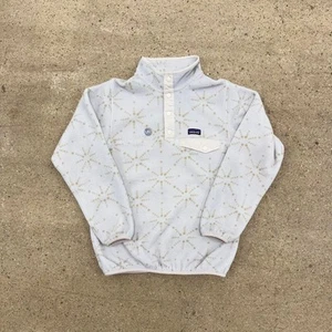 Patagonia Synchilla Snap-T Fleece Pullover Girl’s L 12 Snowflake Print White - Picture 1 of 5