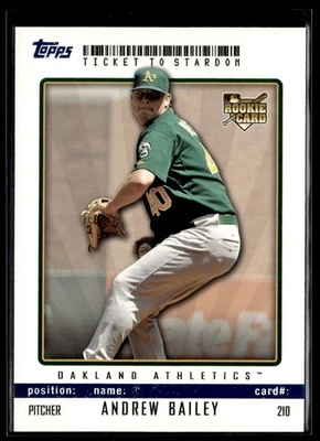 2009 Topps Ticket to Stardom Blue Andrew Bailey RC 52/99 Oakland Athletics #210 - Image 1 of 2