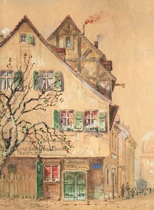 Gasthaus Nußbaum Berlin Historische Ansicht signiert Aquarell 19 Jhd - Picture 1 of 4