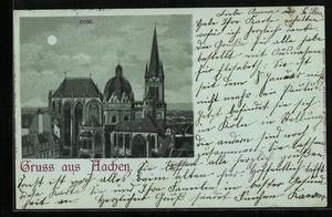 Mondschein-Lithographie Aachen, Blick auf den Dom 1906 - Bild 1 von 2