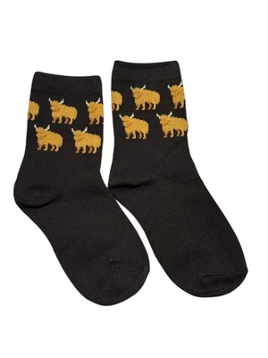 1 x Pair of Kids Highland Cow Black Socks Glen Appin 73% Cotton NO TAGS