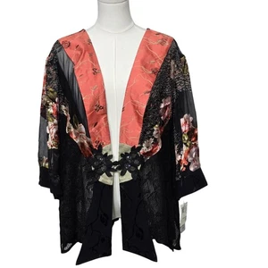Spencer Alexis Jacke Damen 2X Schwarz Blumen Kimono Spitze Mixed Media Hergestellt in den USA - Bild 1 von 12