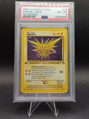 Pokémon TCG Zapdos 1st Edition Holo Rare Card Fossil 15/62 PSA 8 - Image 1 of 2
