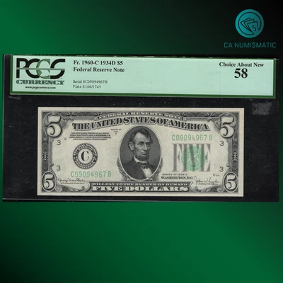 FR.1960-C 1934D $5 Federal Reserve Note, PCGS 58, 94967 - Image 1 of 2