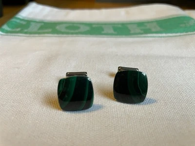 Пара запонок Thomas розовый зеленый малахит и серебро высшей пробы - Изображение 1 из 3