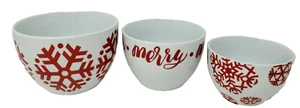 Crate & Barrel  3 Piece Nesting Bowl Set Red Snowflakes White Holiday Christmas - Picture 1 of 10