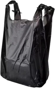 Bags 1/6 21 x 6.5 x 11.5 Extra Heavy Duty 1.18 Mil BLACK T-Shirt Plastic Grocery - Picture 1 of 2