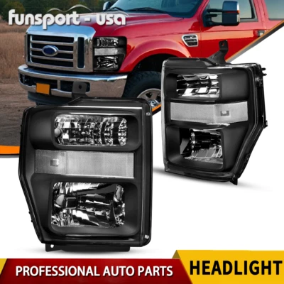 Headlights for 2008-2010 Ford F250 F350 Super Duty Black Housing Clear Headlamps - Image 1 of 4