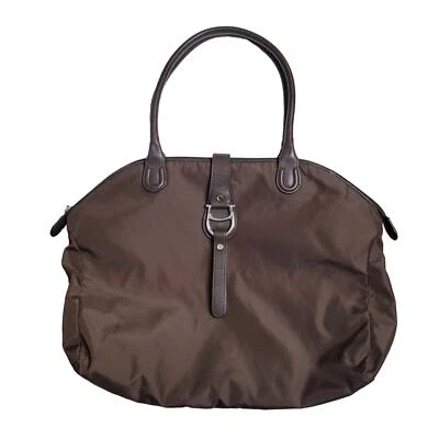 Aigner Monedero Marrón Oscuro Tela Nylon Cuero Bolso Solapa Cartera Viaje Munich Foto 1 de 4