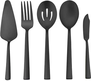 5-Piece Matte Black Stainless Steel Serving Utensils Set Silverware Set Kitchen - Bild 1 von 7