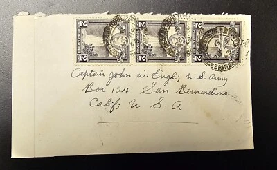 Guayana Británica 1943 Segunda Guerra Mundial Cubierta abierta por examinador enviada a San Bernardino CA EE. UU. Foto 1 de 4