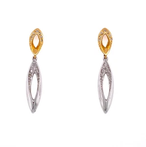 Orecchini eleganti oro 14 kt bicolore 1/4 carato diamante goccia pendente retro - Foto 1 di 3