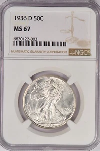 1936 D Walking Liberty Half Dollar NGC MS 67 Gem Silver Coin 50C - Picture 1 of 2