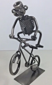 Hinz & Kunst Metal Sculpture Bicyclist Nuts And Bolts Steel NICE Fast Free Ship! - Picture 1 of 11