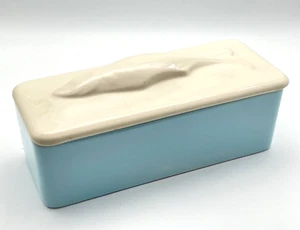 Alte Fisch Deckeldose Fischtopf Kasten Dose Box aus Keramik blau/ türkis 28x12cm - Bild 1 von 9