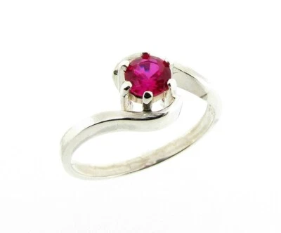 Sterling Silver Created Ruby Crossover Design Ring Ladies July Birthstone - Image 1 of 2