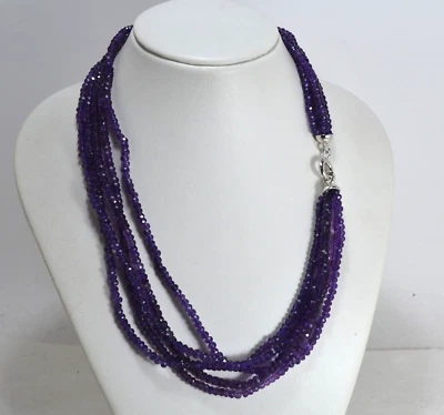 COLLANA AMETISTA RONDELLE NATURALI 4 mm CON   CHIUSURA IN  ARGENTO 925 AGLN 0278 - Immagine 1 di 3