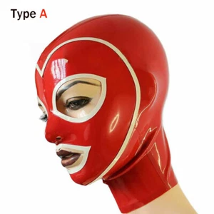 Red Latex Hood Open Eyes and Mouth Catsuit Rubber Mask Costume Club Wear Cosplay - Picture 1 of 14