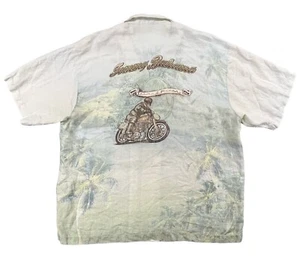 Tommy Bahama Shirt Men's XXL Beige Embroidered Island Racer Button Up 100% Linen - Picture 1 of 15
