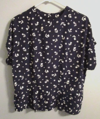 Blusa Jennifer Moore Azul Marino/Blanco Tulipán Floral Manga Corta - Talla 12 Foto 1 de 4