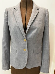J. Crew Wool Blazer Womens Sz. 0 Gray Classic Schoolboy Crest Button Single Vent - Picture 1 of 18